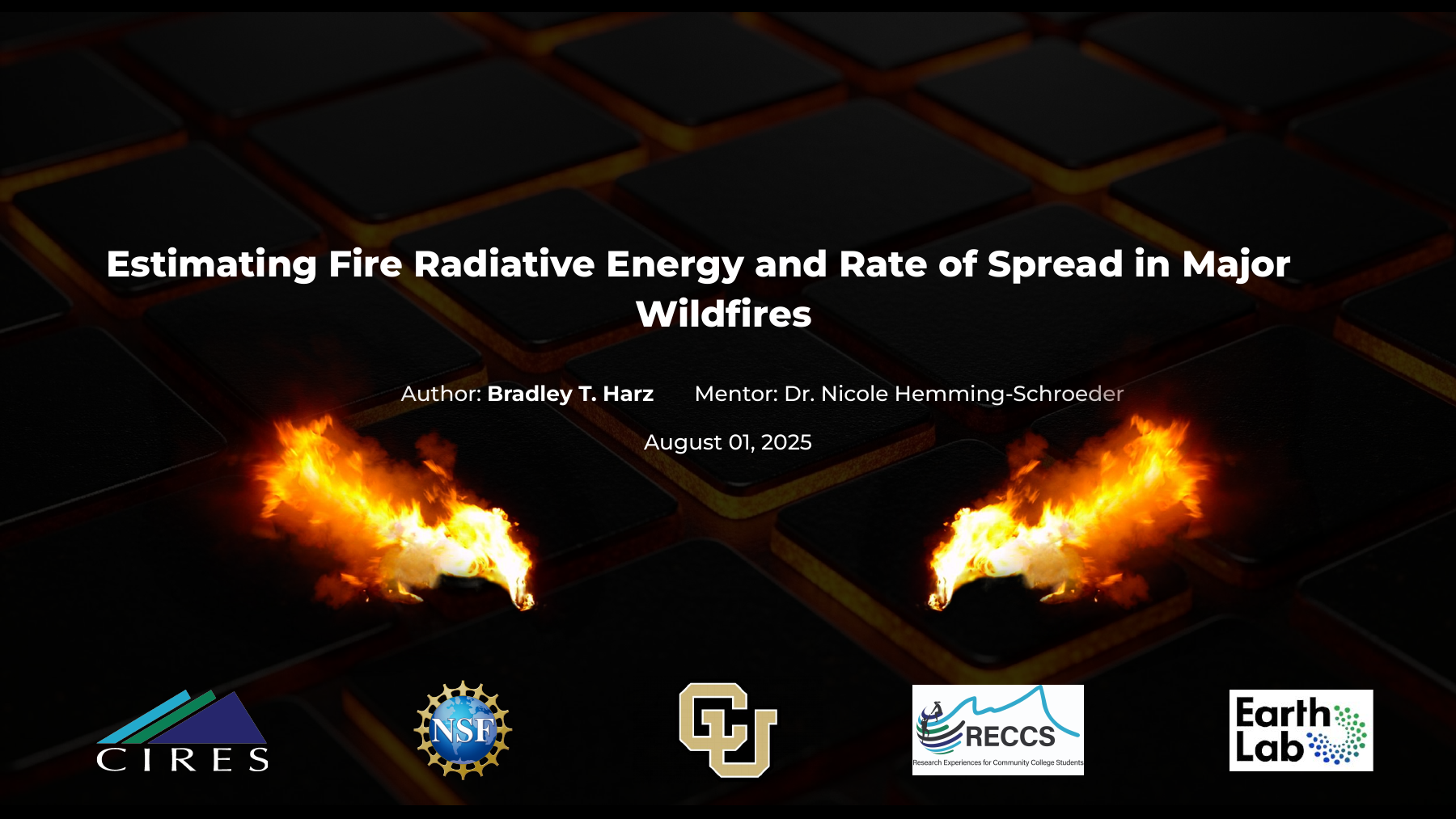 Title slide of Estimating Fire Radiative Energy and Rate of Spread in Major Wildfires